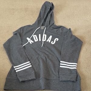 Adidas Gray Hoodie with White Stripes, Women's Size Medium.